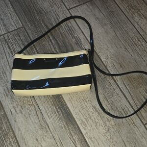 Kate Spade Patent Stripe Crossbody Bag in Black and Cream